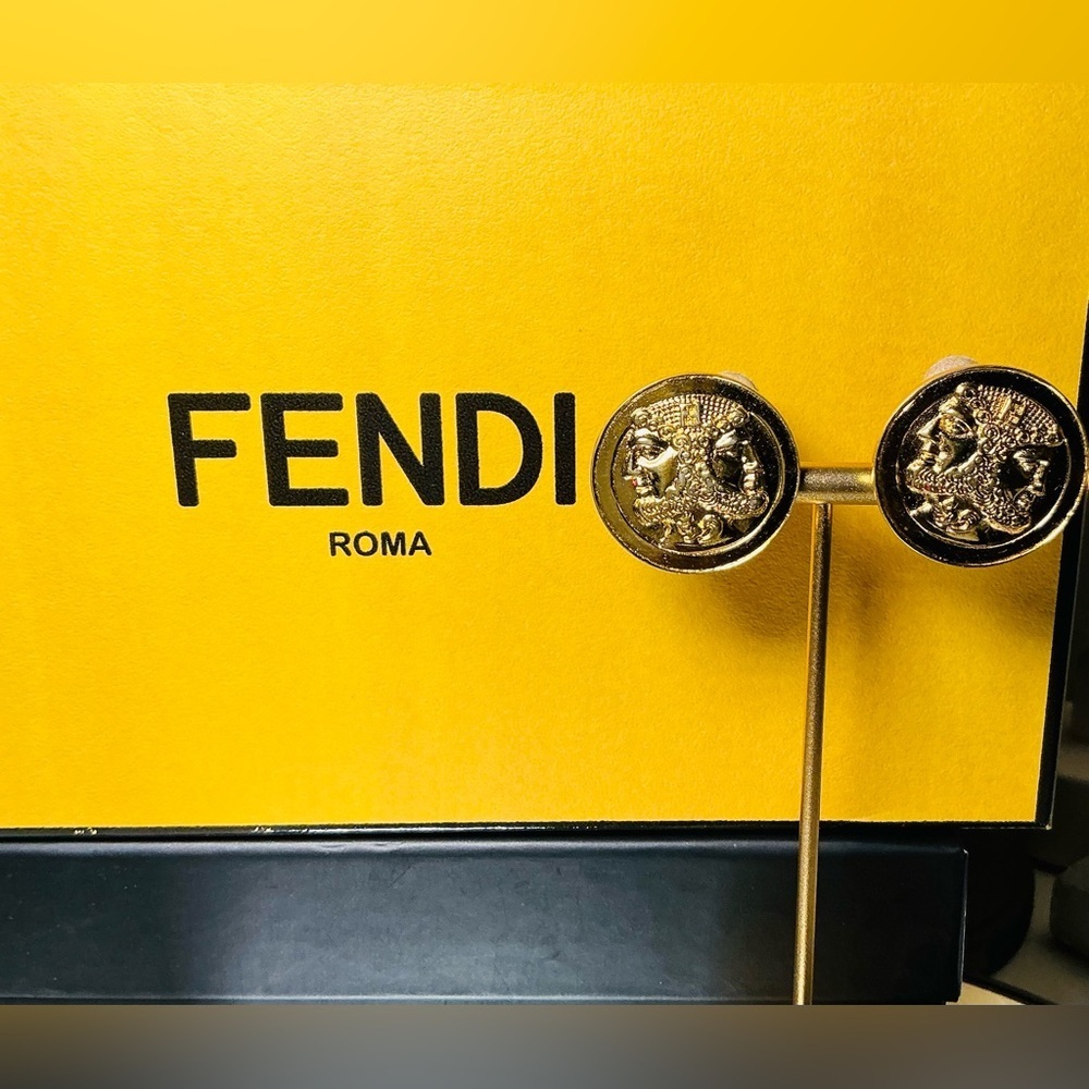 Rare Vintage Fendi Roma Italy Gold-Tone Janus Face Coin Clip-On Earrings